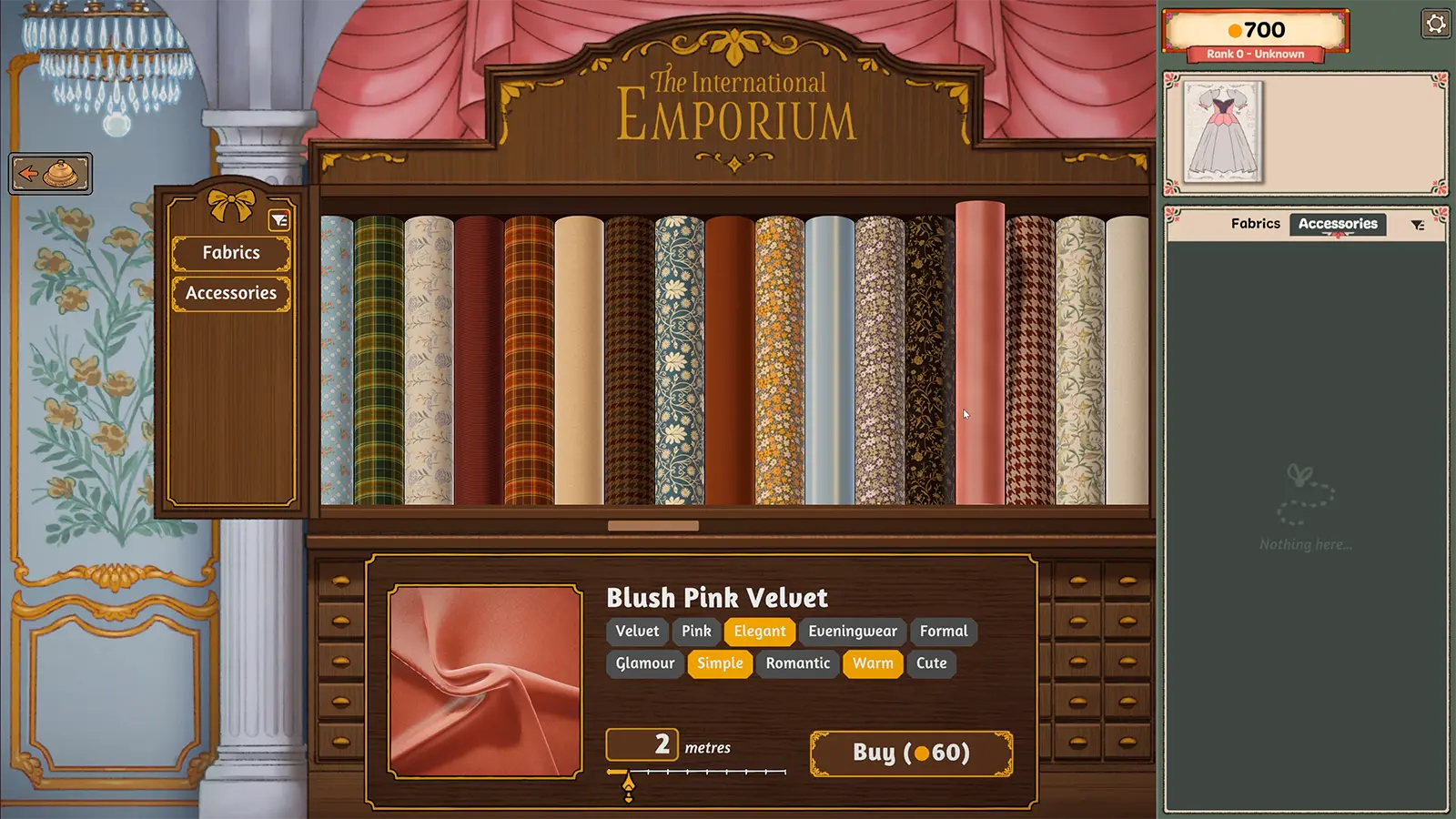 The International Emporium fabric shop with many patterned and colored rolls