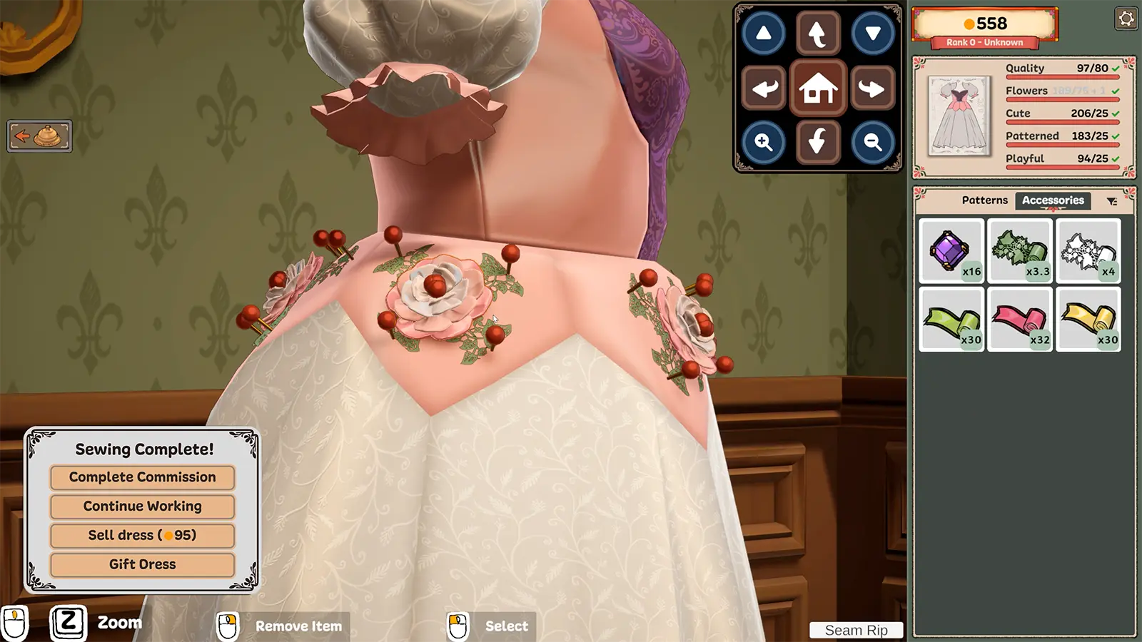 A decorated dress on the mannequin with the quality target complete